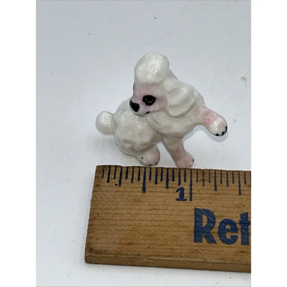 Vintage Bone China Shiken White with Pink Face Poodle Family of 2 Figurines